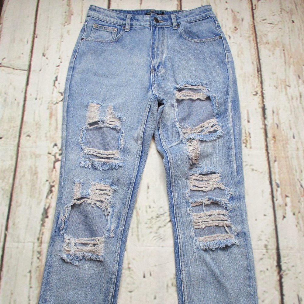 Nasty Gal Ultra High Rise Crop Destroyed Jeans - Picture 3 of 7